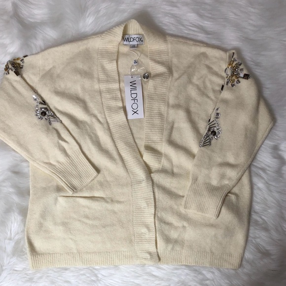 NWT Wildfox Oversized Cream with Embellishments Cardigan Sweater - Picture 2 of 2